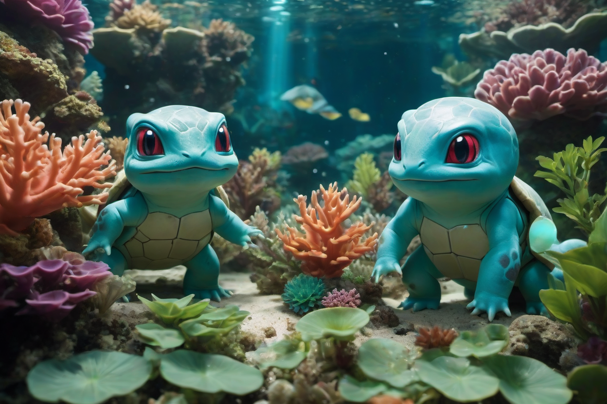 00069-cinematic photo Bulbasaur and Squirtle collaborating on an.png